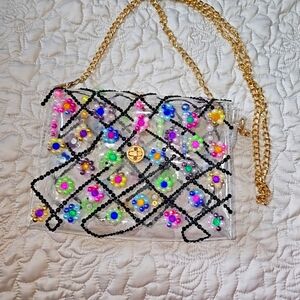 60s groovy flowers inspired bedazzled purse